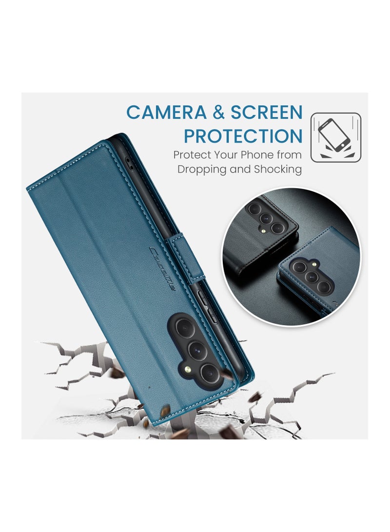 CaseMe Flip Wallet Case For Samsung Galaxy A54 5G RFID Blocking PU Leather Wallet Flip Folio Case with Card Holder Kickstand Shockproof Phone Cover - Blue - Image 4