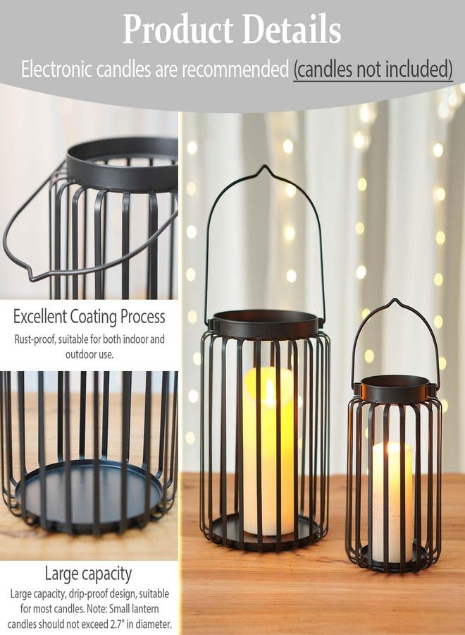 Kolnlala Farmhouse Lantern Decor Set of 2 - 9.5" & 14.2" Metal Candle Holders, Rustic Modern Vintage Style for Indoor Outdoor, Porch Patio Fireplace Mantle Wedding Decor (Black) - Image 3