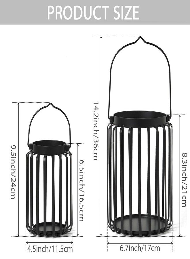 Kolnlala Farmhouse Lantern Decor Set of 2 - 9.5" & 14.2" Metal Candle Holders, Rustic Modern Vintage Style for Indoor Outdoor, Porch Patio Fireplace Mantle Wedding Decor (Black) - Image 4