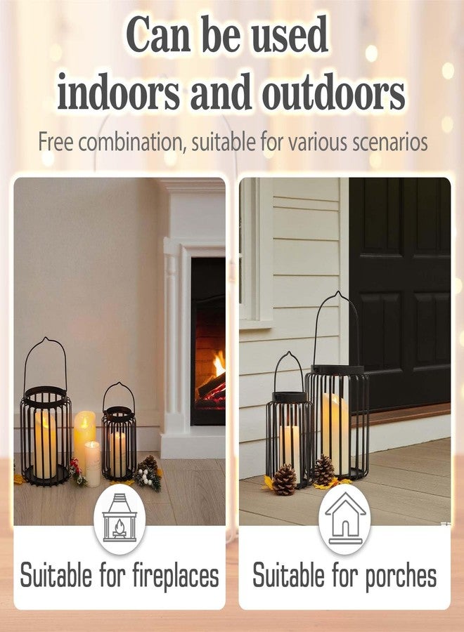 Kolnlala Farmhouse Lantern Decor Set of 2 - 9.5" & 14.2" Metal Candle Holders, Rustic Modern Vintage Style for Indoor Outdoor, Porch Patio Fireplace Mantle Wedding Decor (Black) - Image 5