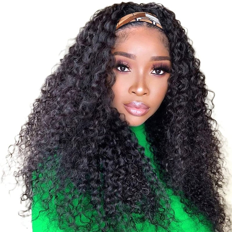 Celiarita Headband Wig Human Hair Deep Wave Wigs 24 inch Brazilian Human Hair Headband Wigs for Black Women Glueless Non Lace Front Wig Machine Made Curly Deep Wave Headband Wig 150% Density Natural Color - Image 1