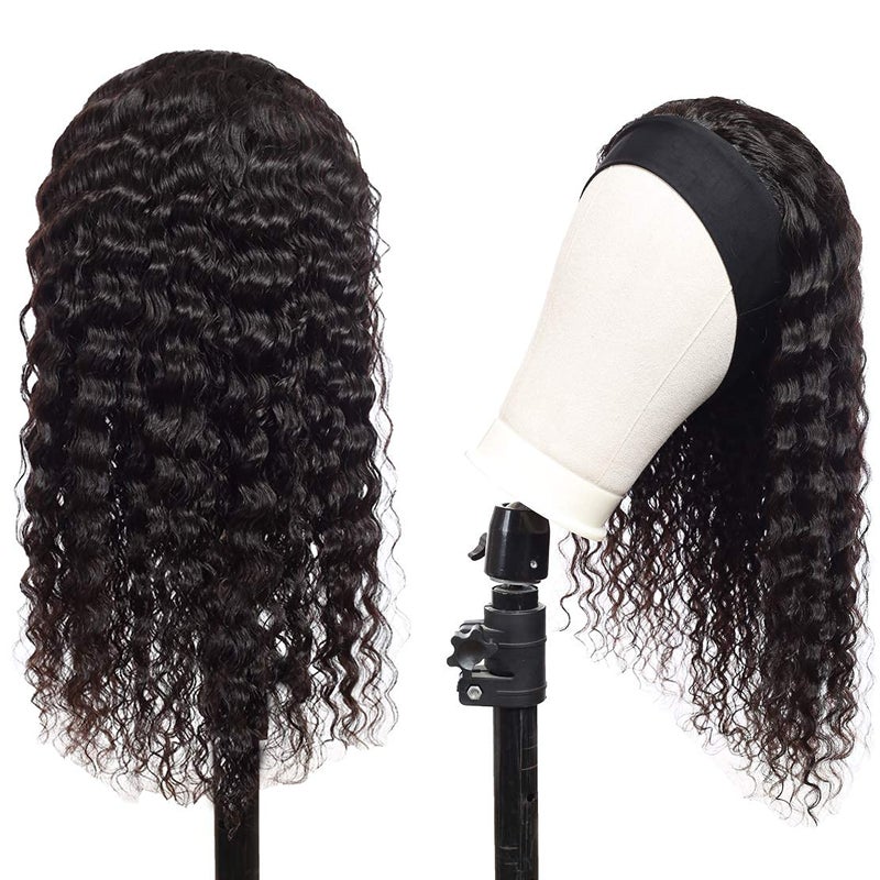Celiarita Headband Wig Human Hair Deep Wave Wigs 24 inch Brazilian Human Hair Headband Wigs for Black Women Glueless Non Lace Front Wig Machine Made Curly Deep Wave Headband Wig 150% Density Natural Color - Image 2