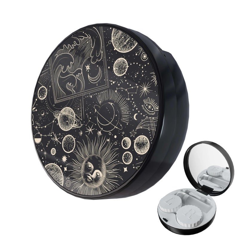 LRITER Contact Lens Case Portable with Mirror a Variety of Patterns and Shapes to Choose from Auitable for Daily Makeup Office Travel Outdoor Use Black Universe