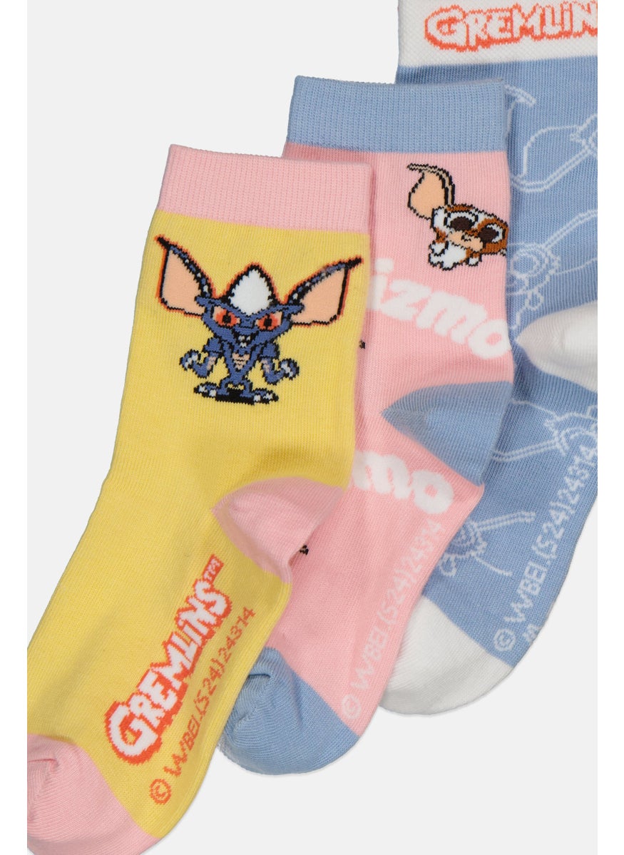 Gremlins - Kids Girl 3 Pair Animal Print High Socks, Pink - Image 1
