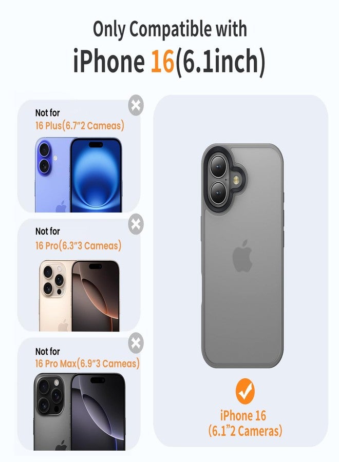 جراب Yriklso لهاتف iPhone 16، مقاوم للصدمات، حماية من السقوط بمعايير عسكرية، جراب خلفي صلب رفيع وشفاف لهاتف iPhone 16-6.1 بوصة، رمادي - Image 2