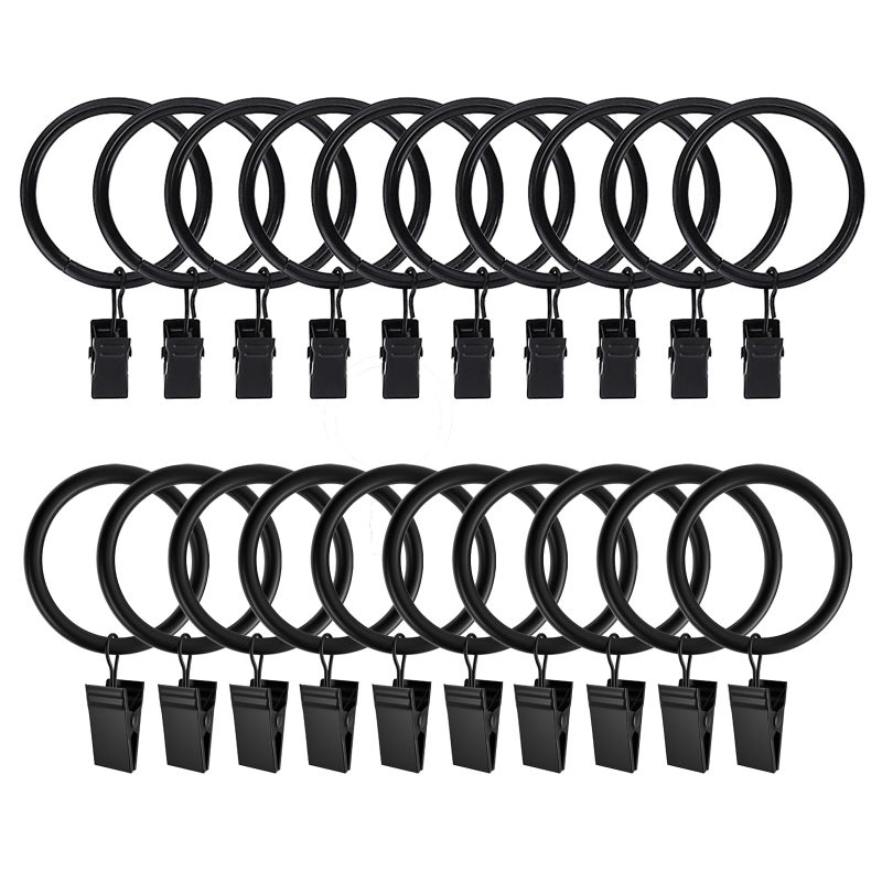 Lansian 20Pack Curtain Rings with Clips Drapery Clips for Curtain Drapery Rings with Clips for Hanging Drapery Drapes Bows 15 inch Interior Diameter Fits up to 1 14 in Curtain Rod Vintage Black