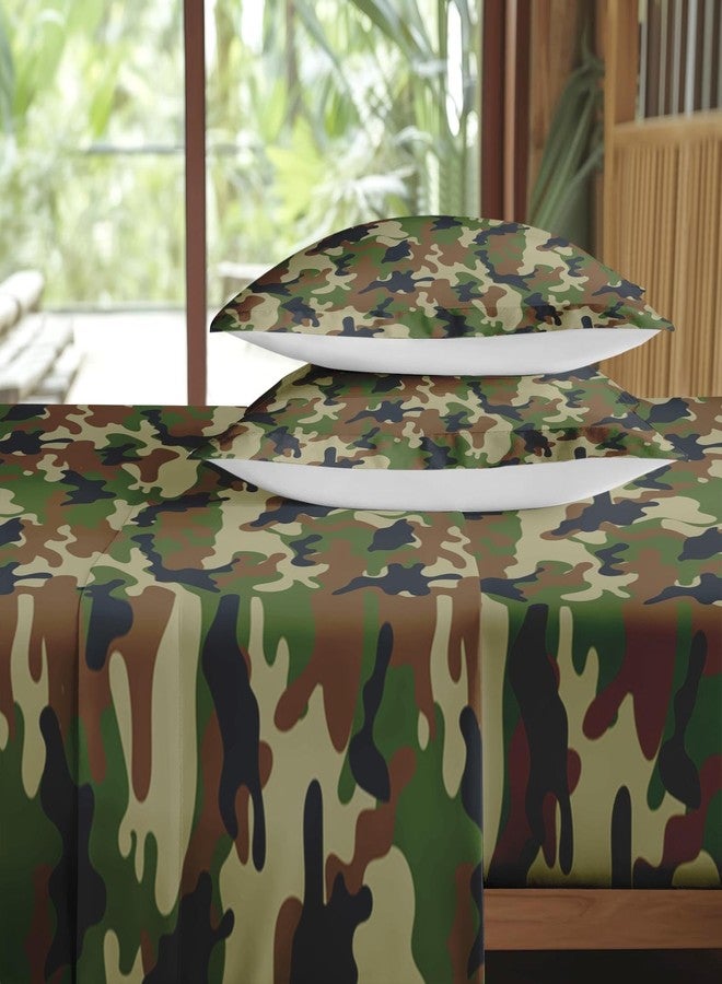 Pamnest Twin Size Bed Sheet Sets, Camouflage Army Military Soft Microfiber 3 Pcs Bedding Sets for Kids and Adults Bedroom Bed Decor, Woodland Green Brown Camo Flat, Fitted Sheet and Pillowcases - Image 4