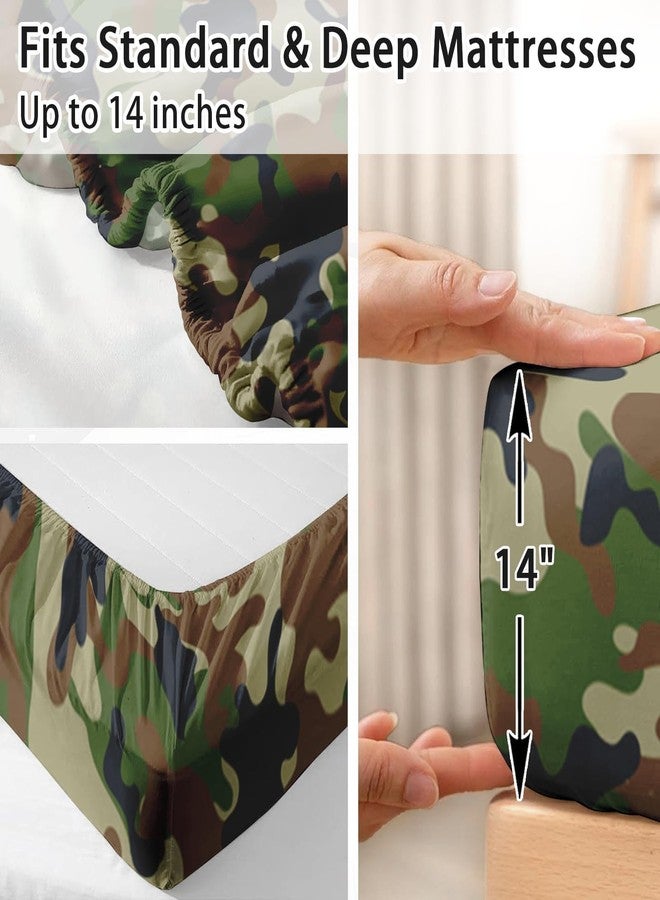 Pamnest Twin Size Bed Sheet Sets, Camouflage Army Military Soft Microfiber 3 Pcs Bedding Sets for Kids and Adults Bedroom Bed Decor, Woodland Green Brown Camo Flat, Fitted Sheet and Pillowcases - Image 5
