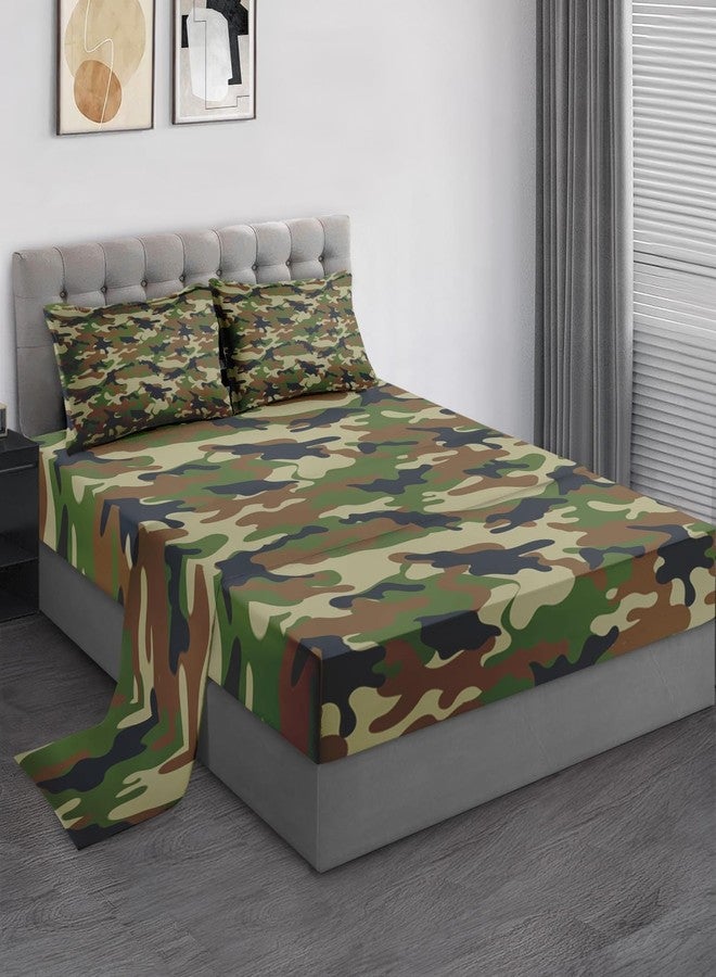 Pamnest Twin Size Bed Sheet Sets, Camouflage Army Military Soft Microfiber 3 Pcs Bedding Sets for Kids and Adults Bedroom Bed Decor, Woodland Green Brown Camo Flat, Fitted Sheet and Pillowcases - Image 1