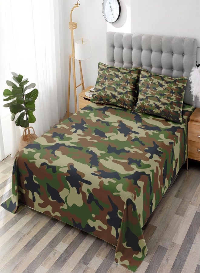 Pamnest Twin Size Bed Sheet Sets, Camouflage Army Military Soft Microfiber 3 Pcs Bedding Sets for Kids and Adults Bedroom Bed Decor, Woodland Green Brown Camo Flat, Fitted Sheet and Pillowcases - Image 2