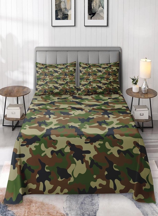 Pamnest Twin Size Bed Sheet Sets, Camouflage Army Military Soft Microfiber 3 Pcs Bedding Sets for Kids and Adults Bedroom Bed Decor, Woodland Green Brown Camo Flat, Fitted Sheet and Pillowcases - Image 3