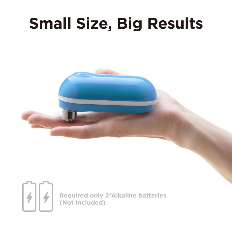 Kitchen Mama Mini Electric Can Opener Smooth Edge: Opens Can with One Press - Ultra-Compact, Portable, Hands-Free, Safe, Cordless, Seniors with Arthritis, Automatic, Battery Operated Appliance (Blue) - Image 3