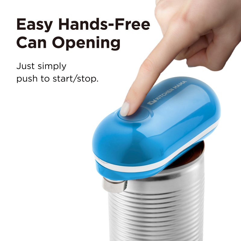 Kitchen Mama Mini Electric Can Opener Smooth Edge: Opens Can with One Press - Ultra-Compact, Portable, Hands-Free, Safe, Cordless, Seniors with Arthritis, Automatic, Battery Operated Appliance (Blue) - Image 2
