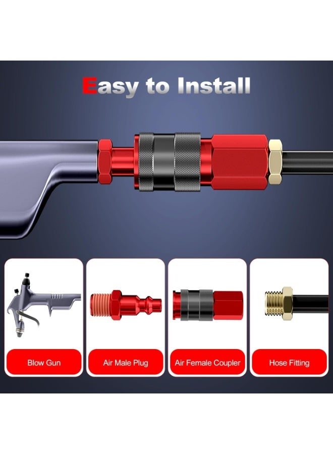 1/4" NPT Quick Connect Air Fittings Kit - 14 Pieces (6 Male Plugs, 4 Female Plugs, 2 Male Couplers, 2 Female Couplers) - Aluminum - Safety Locking Design - Universal Compatibility - Image 4