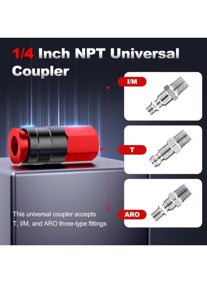 1/4" NPT Quick Connect Air Fittings Kit - 14 Pieces (6 Male Plugs, 4 Female Plugs, 2 Male Couplers, 2 Female Couplers) - Aluminum - Safety Locking Design - Universal Compatibility - Image 5