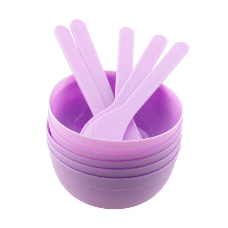 RLECS 5pcs DIY Slime Making Tools 88mm Purple PP Plastic Glue Mixing Bowls with Glue Mixing Spoons for Funny Craft Making Arts