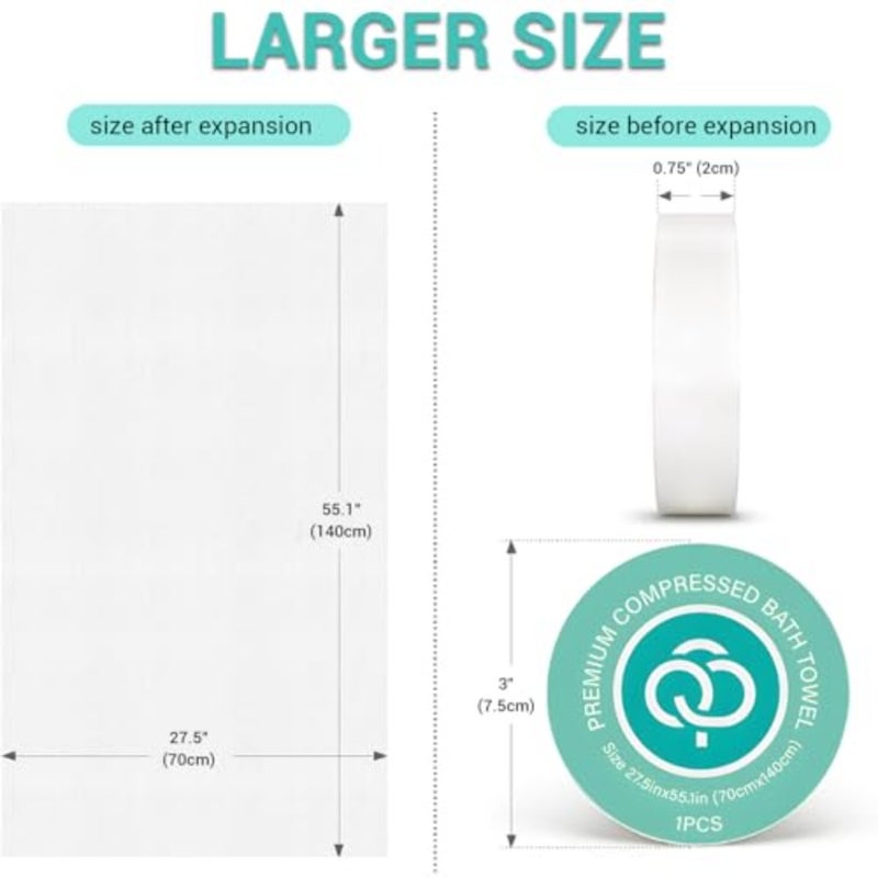 Large Compressed Towel, 70x140 cm Disposable Bath Towels, 5 Pack Portable Thick Paper Towel, Reusable Suitable for Hiking Camping Beach Swimming and Traveling - Image 3
