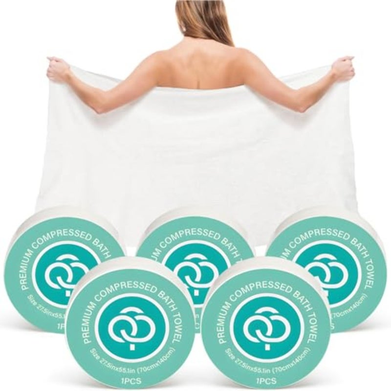 Large Compressed Towel, 70x140 cm Disposable Bath Towels, 5 Pack Portable Thick Paper Towel, Reusable Suitable for Hiking Camping Beach Swimming and Traveling - Image 1