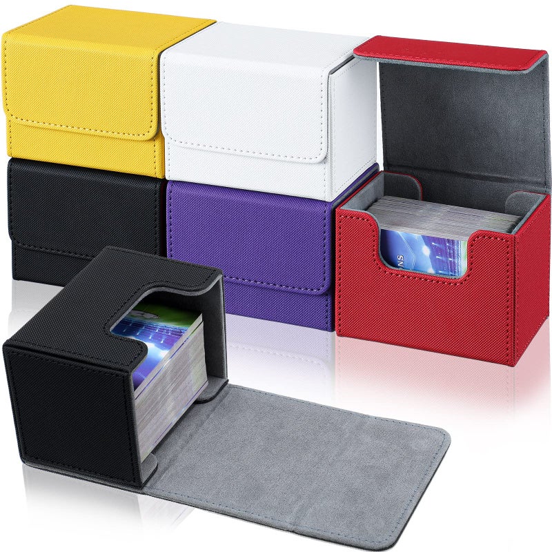 Yookeer 6 Pack Leather Deck Cases 100 Card Deck Game Box Magnetic Playing Card Storage Box for 100 Plus Cards Compatible with TcgWhiteBlackRedYellowPurpleHorizontal - Image 2