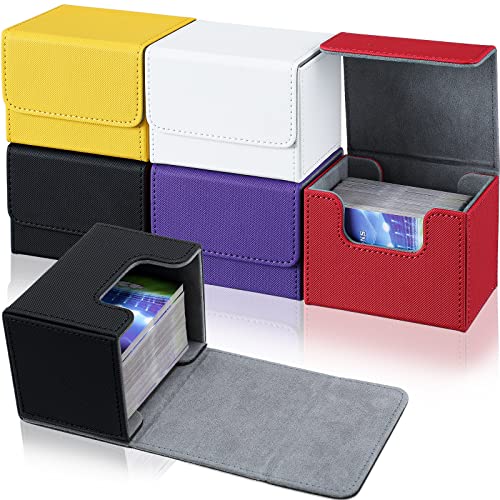 Yookeer 6 Pack Leather Deck Cases 100 Card Deck Game Box Magnetic Playing Card Storage Box for 100 Plus Cards Compatible with TcgWhiteBlackRedYellowPurpleHorizontal - Image 1