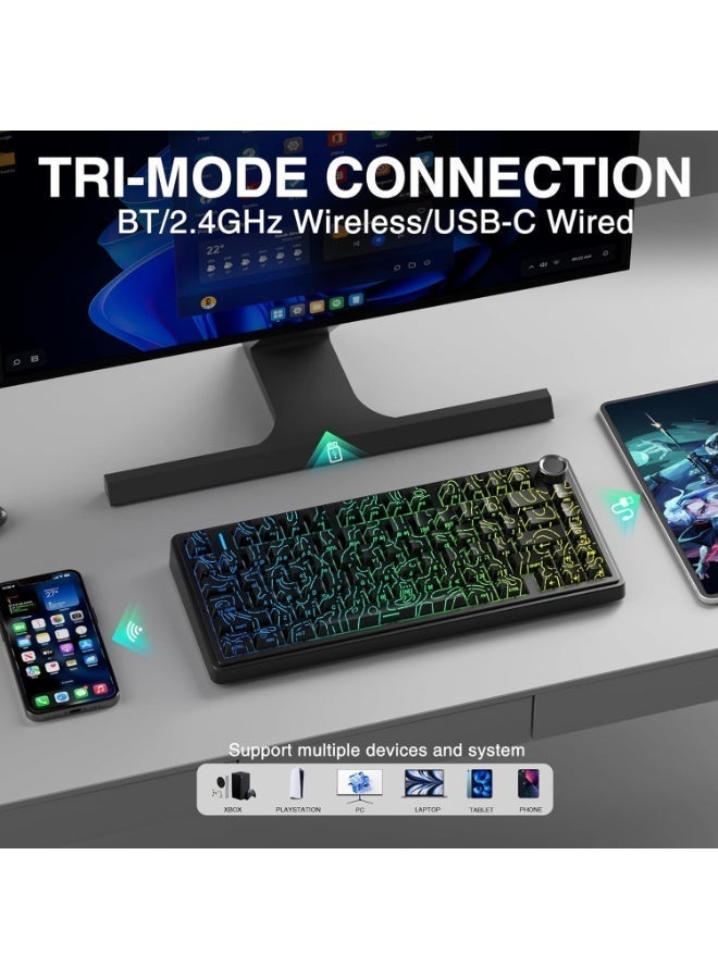 AULA F75 HE Gaming Keyboard with Magnetic Switches, 3-Mode, BT/2.4G/USB-C, 8000Hz Polling Rate, 4000mAh Battery, Supports DKS and SOCD, Adjustable Playback, Color (Black Contour) - Image 5