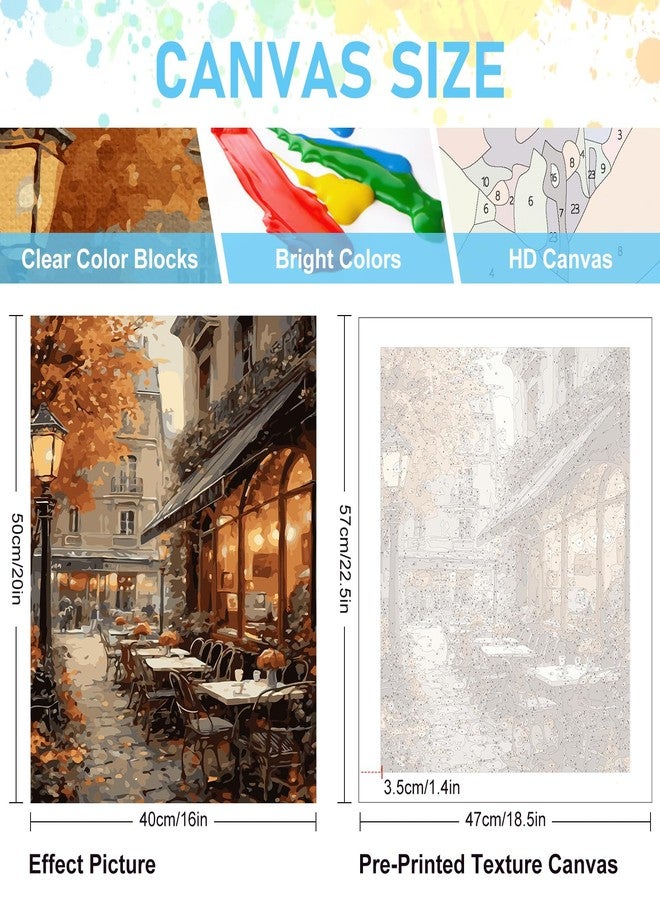 Offito Paint by Numbers Kit for Adults- Street Cafe Adult Paint by Number Kits on Canvas for Beginners, Fall Scene DIY Acrylic Oil Number Painting Kits for Home Wall Decor Gift 16"x 20" (without Frame) - Image 2