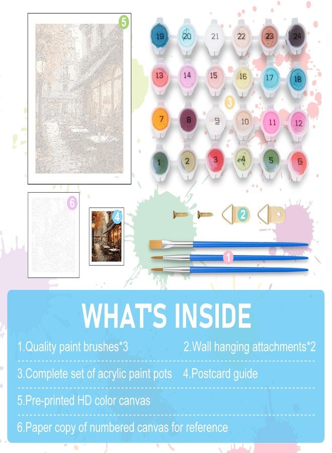 Offito Paint by Numbers Kit for Adults- Street Cafe Adult Paint by Number Kits on Canvas for Beginners, Fall Scene DIY Acrylic Oil Number Painting Kits for Home Wall Decor Gift 16"x 20" (without Frame) - Image 5