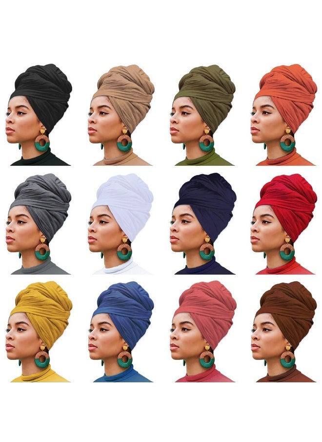 Xtrend - 12 Pieces Stretch Head Wrap Jersey Turban Solid Color Bohemian Dye Headwraps African Fashion Headwear Headband Extra Long Hair Scarf Soft Breathable Turban Tie For Women 12 Colors - Image 1