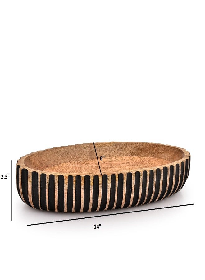 Kimona Decorative Bowl Wooden Centerpiece Table Decorations Decorative Long Wooden Bowl for Table Centerpiece (14" X 6" X 2.3") - Image 2