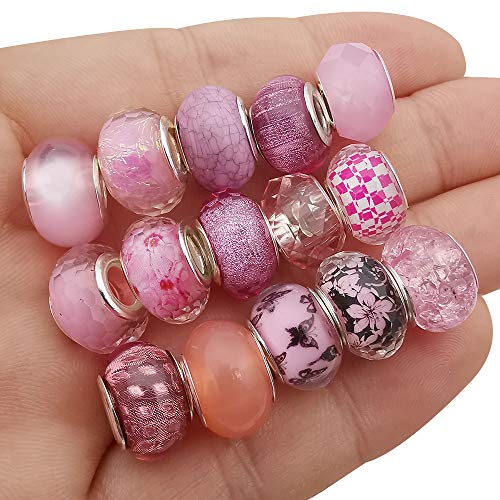 WOCRAFT 50pcs Assorted Pink Resin Imitation Glass European Large Hole Beads Rhinestone Metal Spacer Charms Bead Assortments for DIY Crafts Bracelets Necklaces Jewelry Making (M567-Pink) - Image 5