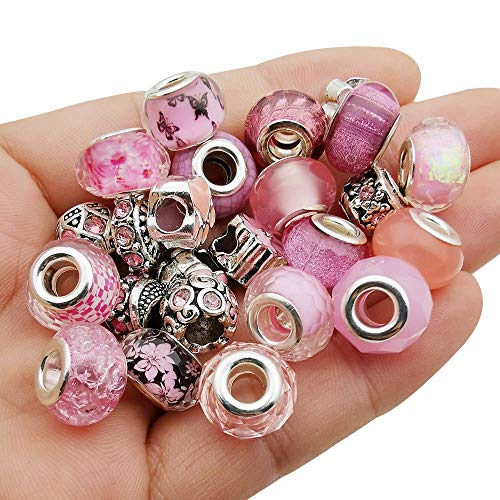 WOCRAFT 50pcs Assorted Pink Resin Imitation Glass European Large Hole Beads Rhinestone Metal Spacer Charms Bead Assortments for DIY Crafts Bracelets Necklaces Jewelry Making (M567-Pink) - Image 1