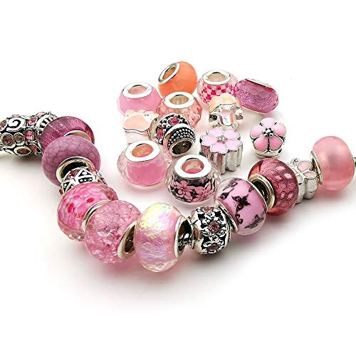 WOCRAFT 50pcs Assorted Pink Resin Imitation Glass European Large Hole Beads Rhinestone Metal Spacer Charms Bead Assortments for DIY Crafts Bracelets Necklaces Jewelry Making (M567-Pink) - Image 4