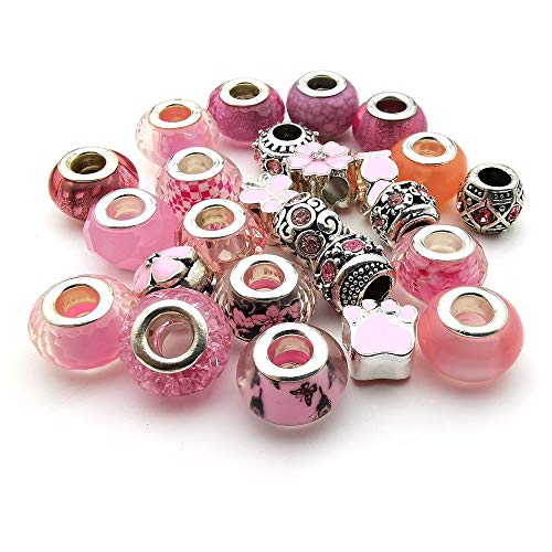 WOCRAFT 50pcs Assorted Pink Resin Imitation Glass European Large Hole Beads Rhinestone Metal Spacer Charms Bead Assortments for DIY Crafts Bracelets Necklaces Jewelry Making (M567-Pink) - Image 3