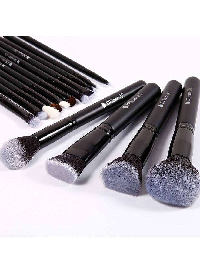 DUcare Makeup Brushes 15Pcs Premium Synthetic Kabuki Makeup Brush Set, Professional Foundation Concealers Powder Blush Blending Face Eye Shadows Black Brush Sets - Image 5