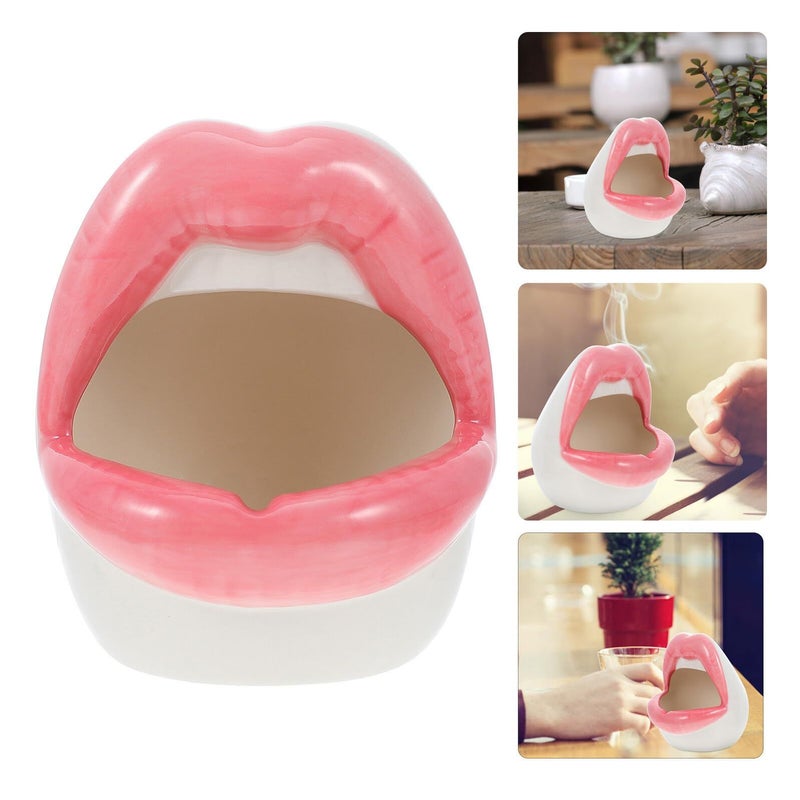 Ceramic Lip Shaped Ashtray Pink Unique Desktop Decoration Home Table Ornament - Image 5