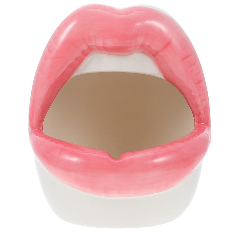 Ceramic Lip Shaped Ashtray Pink Unique Desktop Decoration Home Table Ornament - Image 2