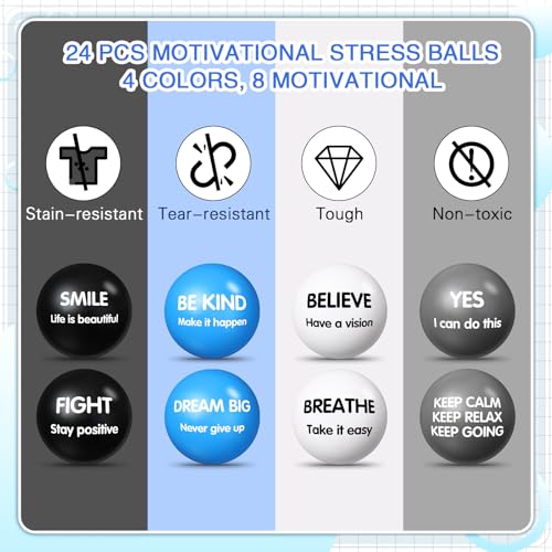 Liliful 24 Pcs Motivational Stress Balls Bulk Inspirational Squeeze Balls for Adults Anxiety Relief Fidget Toys Office Employee Gifts Classroom Rewards 22 Inch Dark Colors - Image 5