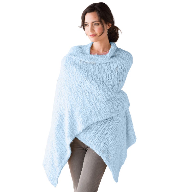 DEMDACO Giving Shawl Women's One Size Soft Knit Nylon Wrap in Gift Box, Light Blue - Image 1
