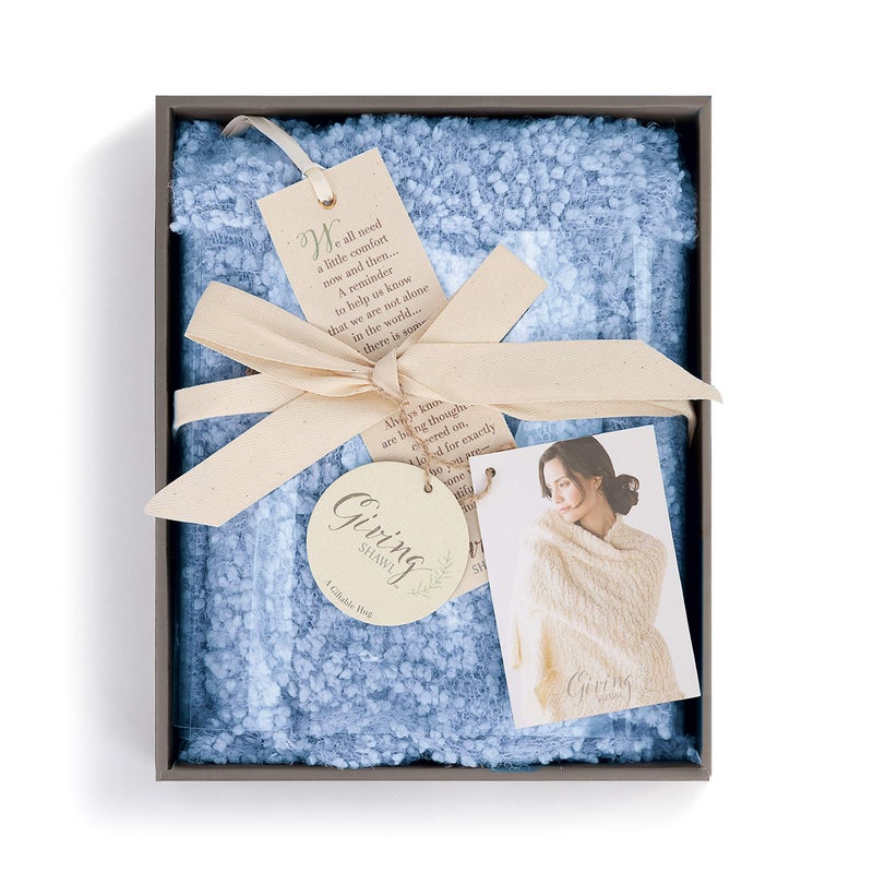 DEMDACO Giving Shawl Women's One Size Soft Knit Nylon Wrap in Gift Box, Light Blue - Image 3