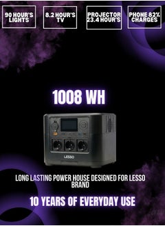 Lesso All In One LESSO Portable Power Station Overcharge Protective 1008Wh High Capacity Battery Power Bank Solar Panel Compatible Power Supply with AC DC Outlets and Charging Ports Backup Power Unit for Outdoor Adventure Camping Emergency Use 29x22x23 cm  - Image 3