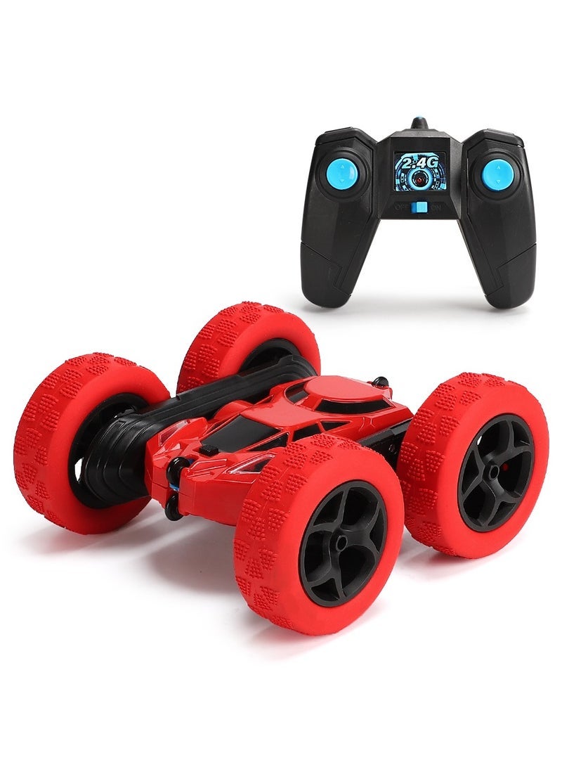 unikbebe 360 Rotating Remote Control Car for Kids - Double Sided 4WD RC Stunt Car with Headlights, 2.4GHz Off-Road Electric Race Toy, Rechargeable Stunt Drifting Car (Red) for Ages 3+ - Image 1