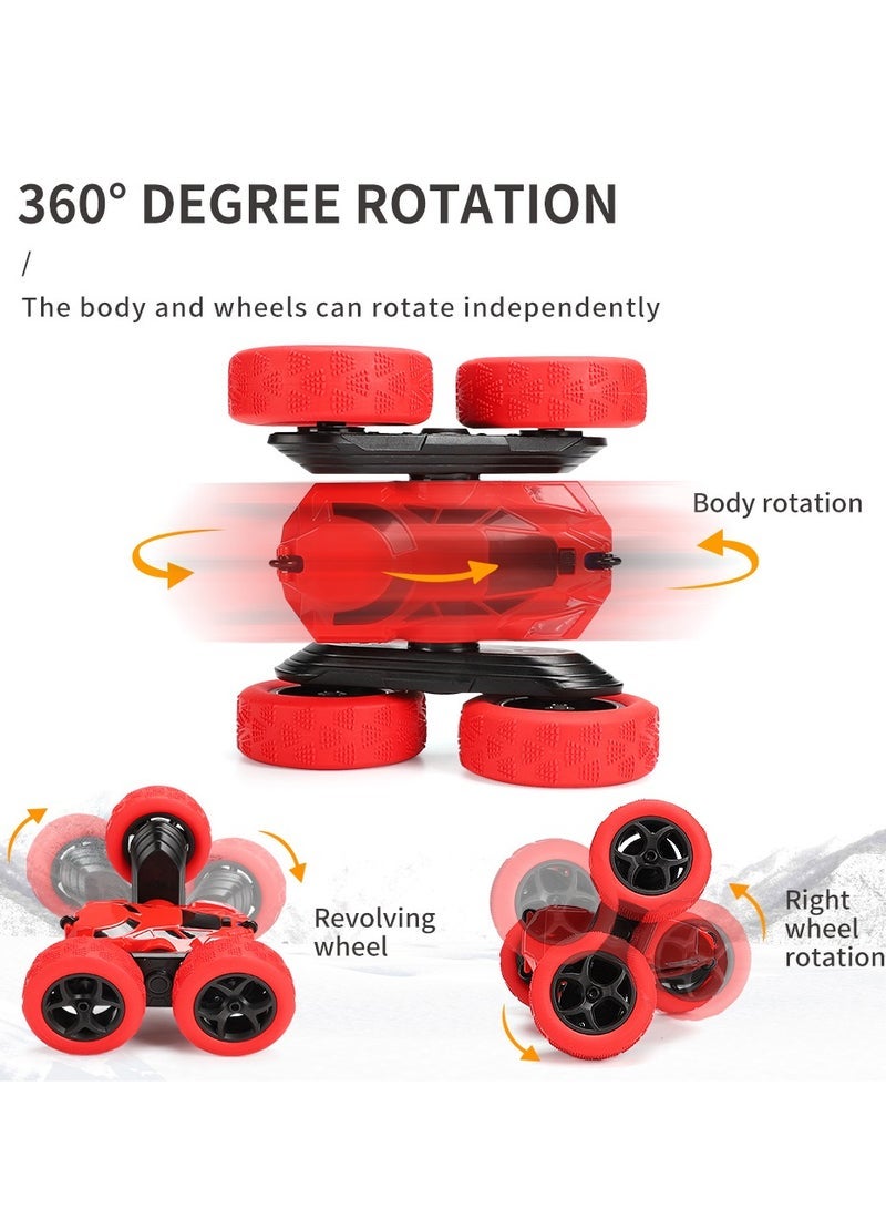 unikbebe 360 Rotating Remote Control Car for Kids - Double Sided 4WD RC Stunt Car with Headlights, 2.4GHz Off-Road Electric Race Toy, Rechargeable Stunt Drifting Car (Red) for Ages 3+ - Image 3