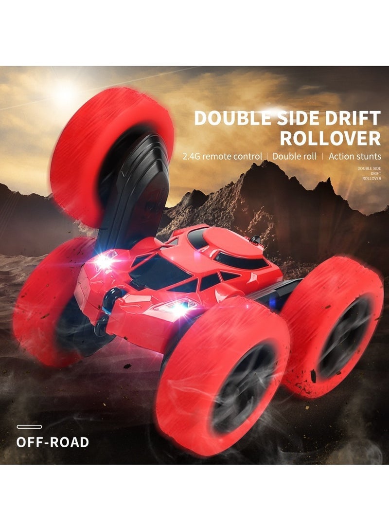 unikbebe 360 Rotating Remote Control Car for Kids - Double Sided 4WD RC Stunt Car with Headlights, 2.4GHz Off-Road Electric Race Toy, Rechargeable Stunt Drifting Car (Red) for Ages 3+ - Image 2