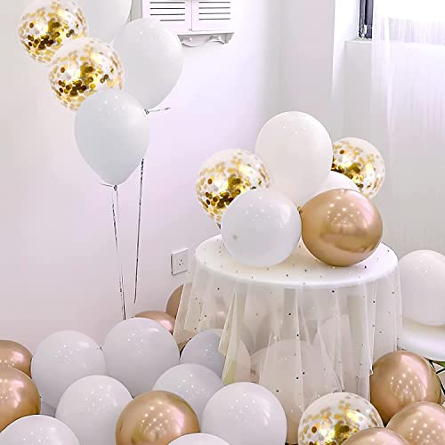 Lazybeee White and Gold Confetti Garland Arch Kit with 120 Pieces of 12 Inch 10 Inch and 5 Inch Latex Metallic for Birthday Wedding Anniversary Valentine Celebration Party Decoration Supplies - Image 2