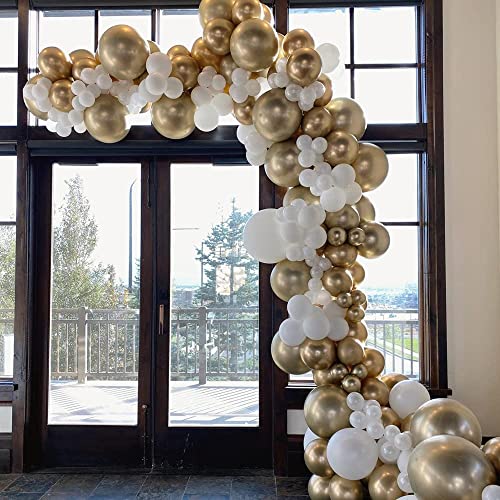 Lazybeee White and Gold Confetti Garland Arch Kit with 120 Pieces of 12 Inch 10 Inch and 5 Inch Latex Metallic for Birthday Wedding Anniversary Valentine Celebration Party Decoration Supplies - Image 4