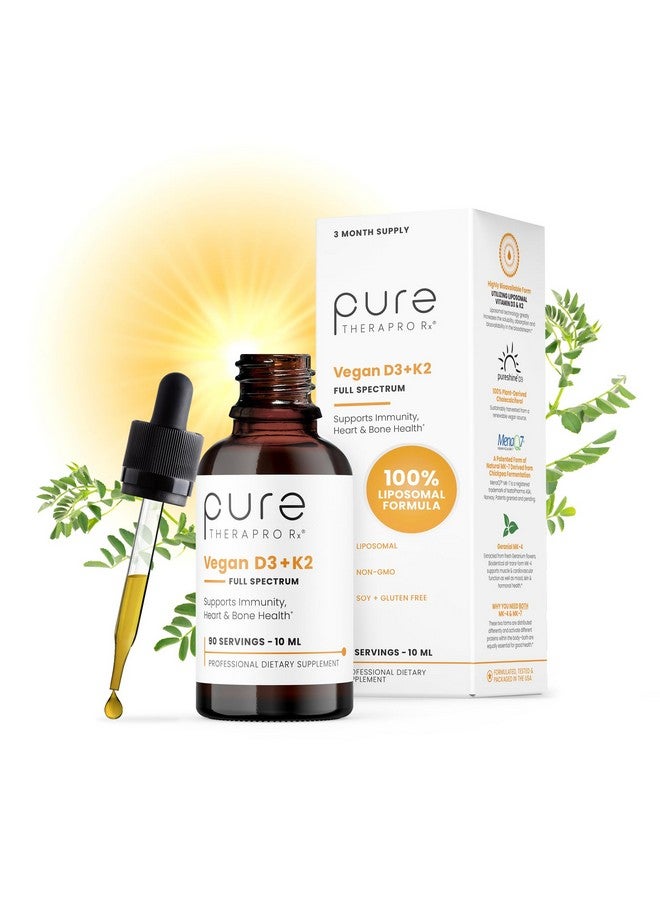 Pure Therapro Rx Vegan Vitamin D3 + K2 Liposomal Supplement | 90 Servings | Maximum Absorption Liquid Vitamins D3 5000 IU and K2-10 for Men and Women - 10 mL - Image 1