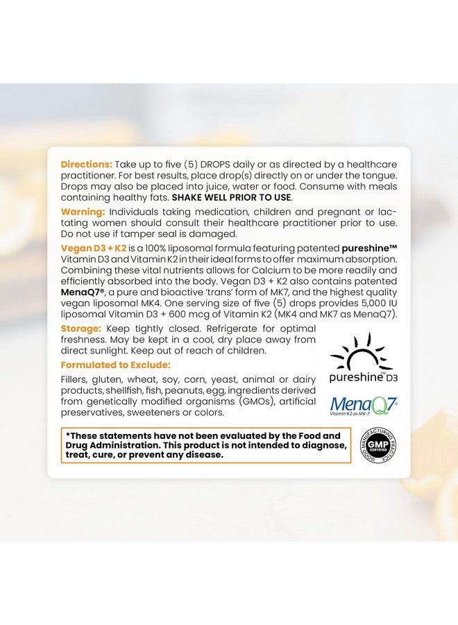 Pure Therapro Rx Vegan Vitamin D3 + K2 Liposomal Supplement | 90 Servings | Maximum Absorption Liquid Vitamins D3 5000 IU and K2-10 for Men and Women - 10 mL - Image 3