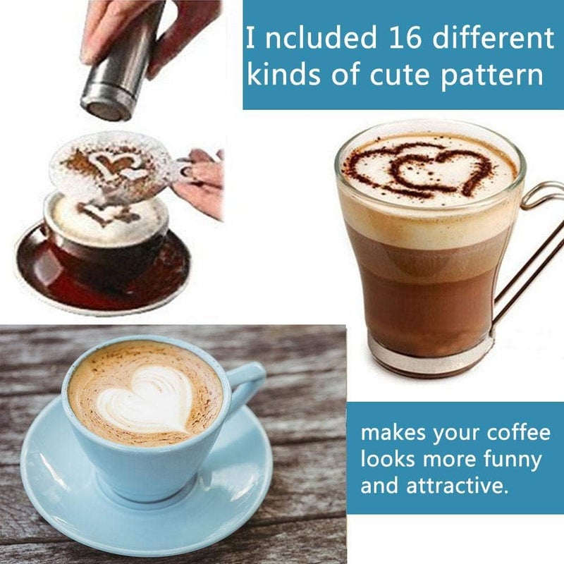 16Pcs Coffee Decorating Stencils Various Patterns Plastic Coffee Stencils Cappuccino Chocolate Latte Barista Template - Image 2