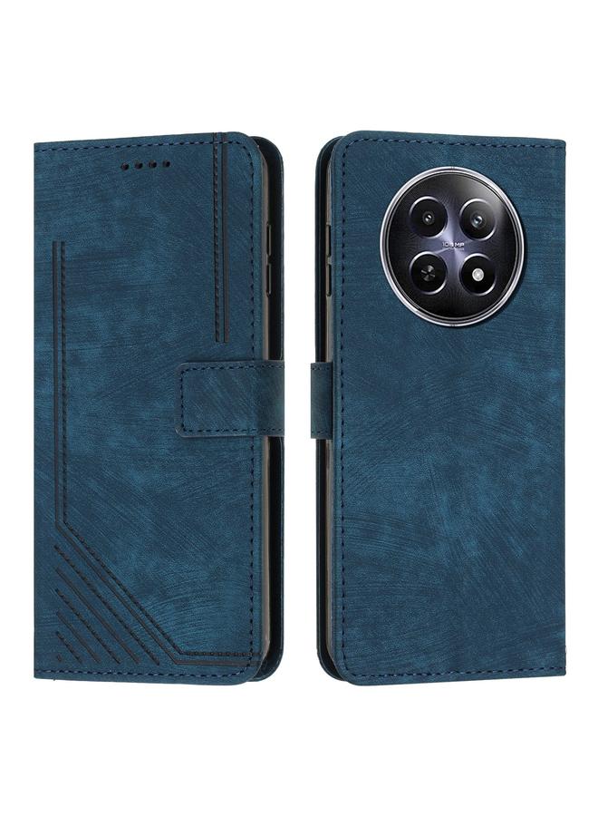 Green Tiger For Realme 12 Skin Feel Stripe Pattern Leather Phone Case with Lanyard(Blue)