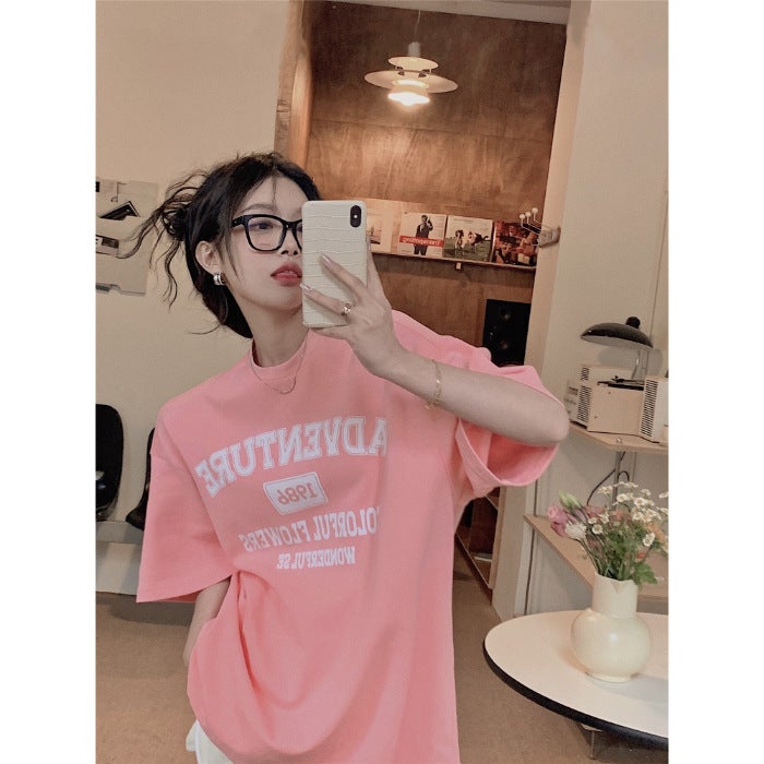 Short-sleeved T-shirt Women's Loose Korean Style Ins Trendy 2024 Spring and Summer New Mid-length Half-sleeved Top Ins Trendy Same Style - Image 1